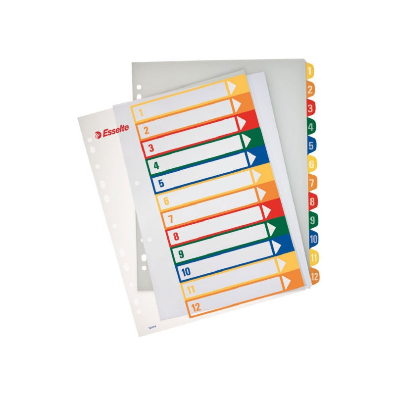 Разделители листов  Esselte прозрачный титульный лист  А4+ цифровые с цифрами 1- 12 пластик цветные