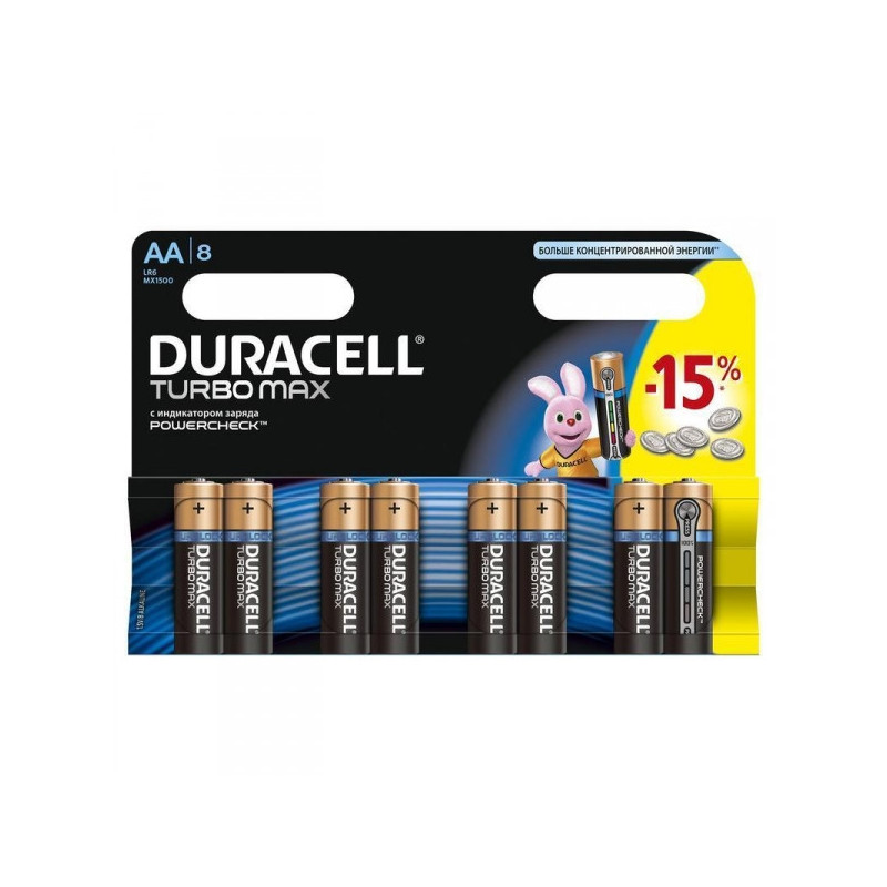 Батарейки Duracell Turbo Max пальчиковые АА LR6 8 штук в упаковке