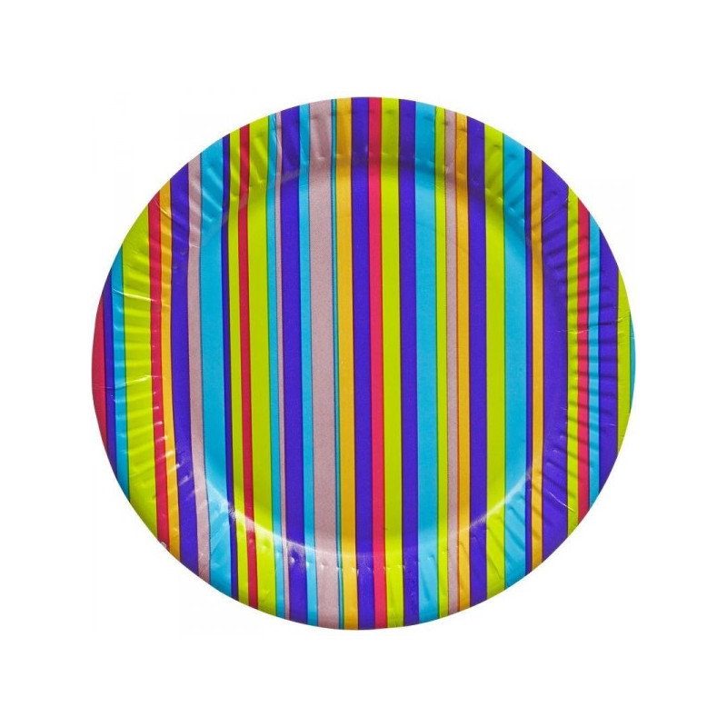 Тарелка одноразовая Джайв бумажная разноцветная с диаметром 180 мм 6 штук в упаковке