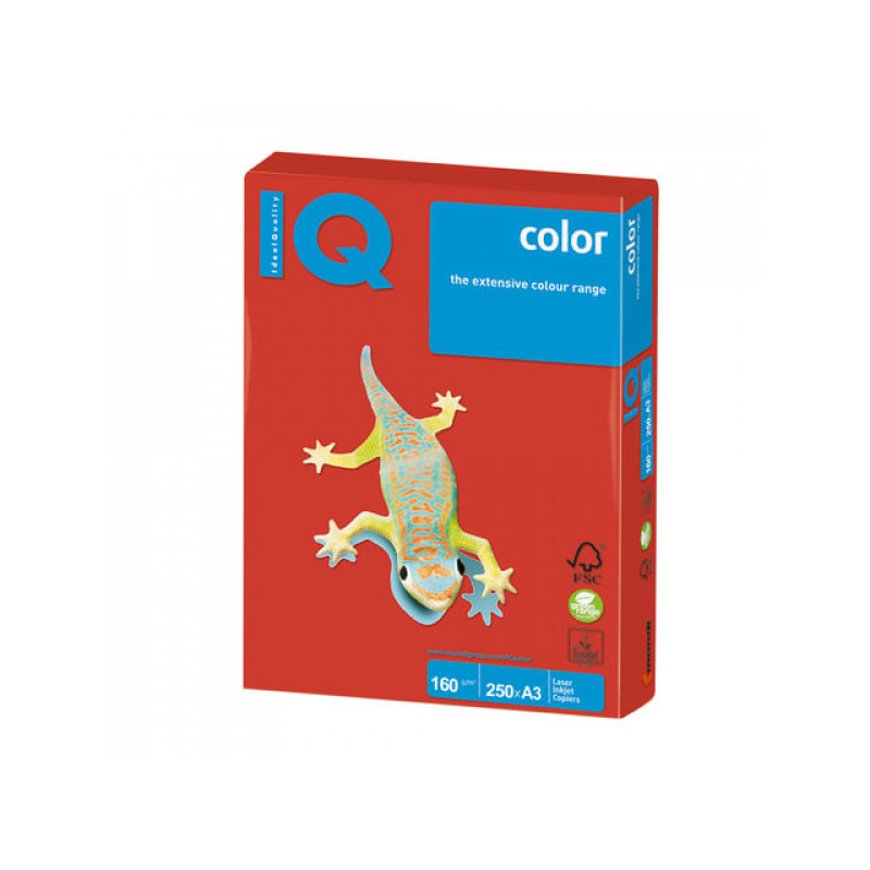 Бумага IQ color, А3, 160 г/м2, 250 л., интенсив, кораллово-красная, CO44