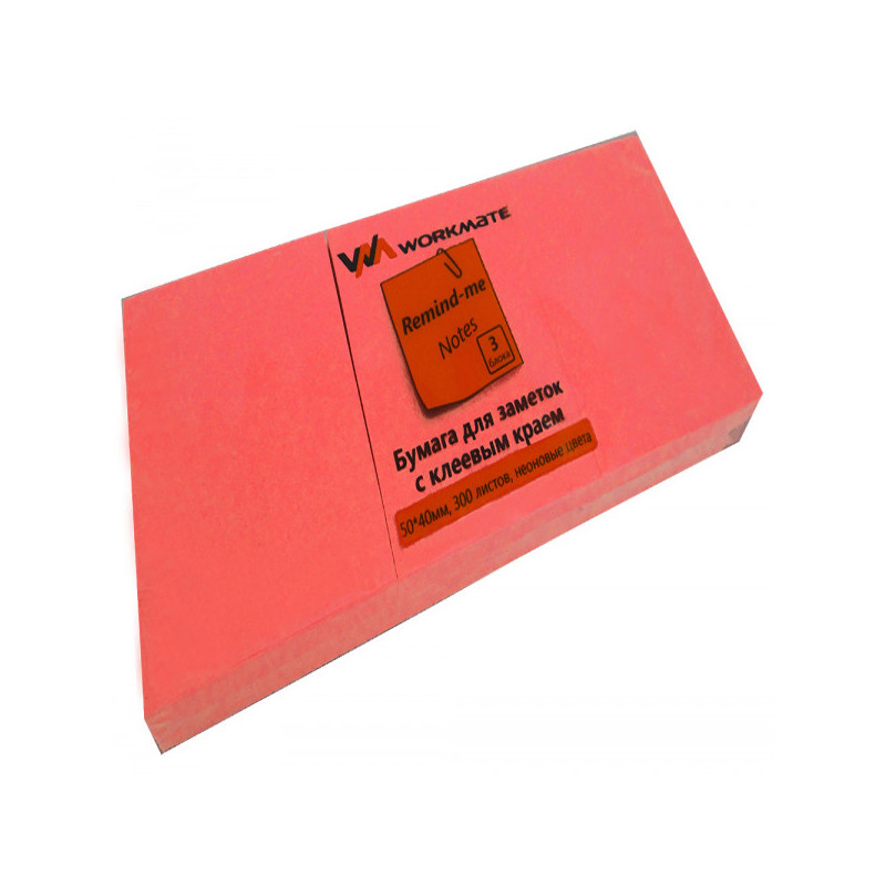 Самоклеящийся блок OFFICE LINE, 38х51, неоново розовый, 3x100 листов, 300 листов