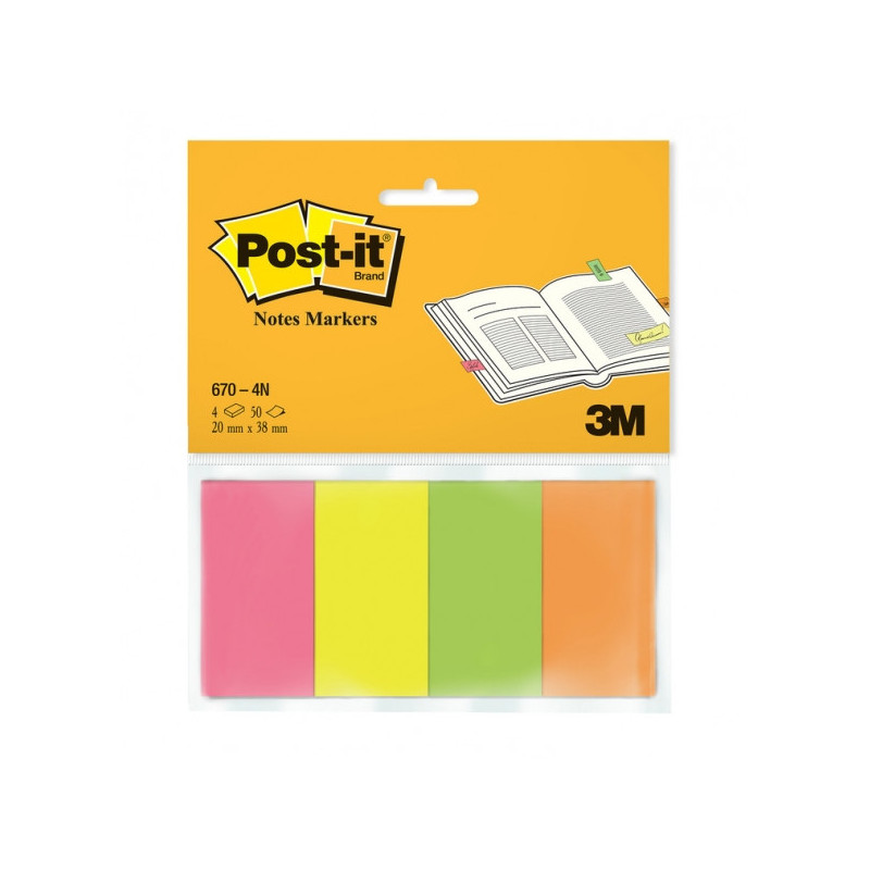 Закладки клейкие Post-it бумажные 4 цвета по 50 листов 20x38 мм