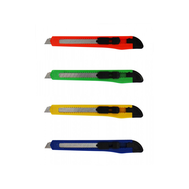 Нож канцелярский 9 мм, пластик корпус, цвет корпуса ассорти, фиксатор, индивид пакет, WORKMATE U-Save