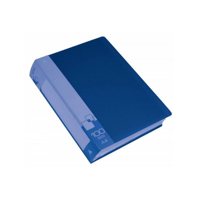 Папка с 100 прозрачными вкладышами А4 пластик 0.80 мм карман с бумажной вставкой синяя