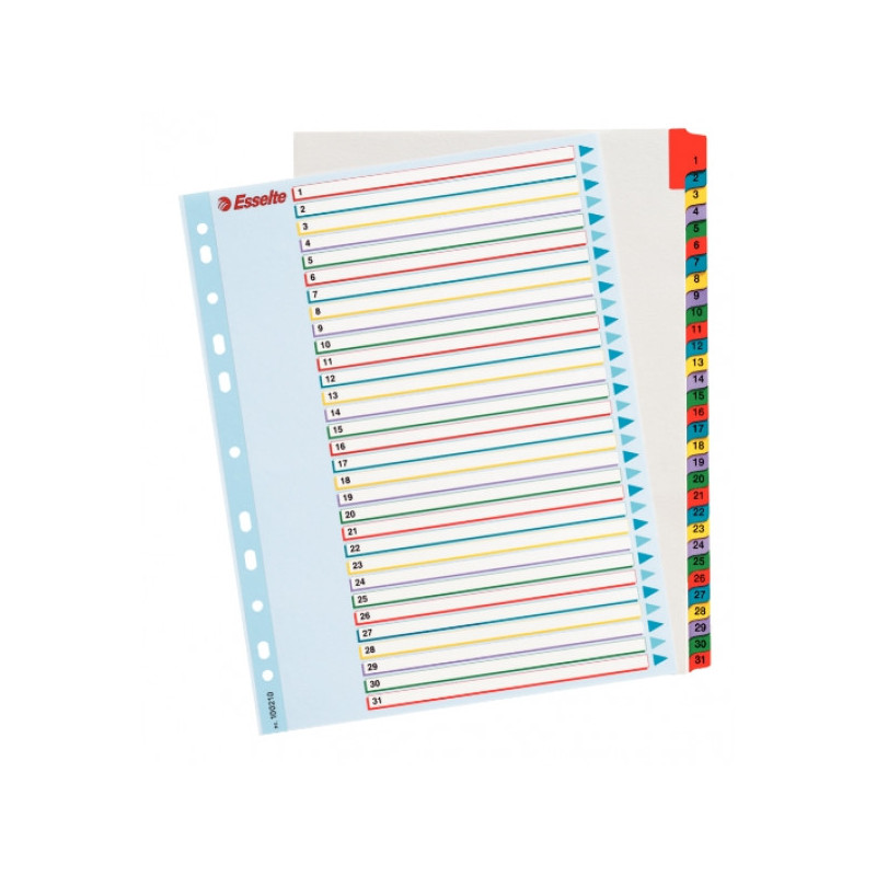 Разделители листов А4+ с ламинированным титульным листом с цифрами 1-31 цветные Esselte