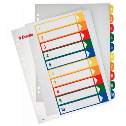 Разделители листов Esselte А4+ цифровые с цифрами 1- 10 пластик цветные