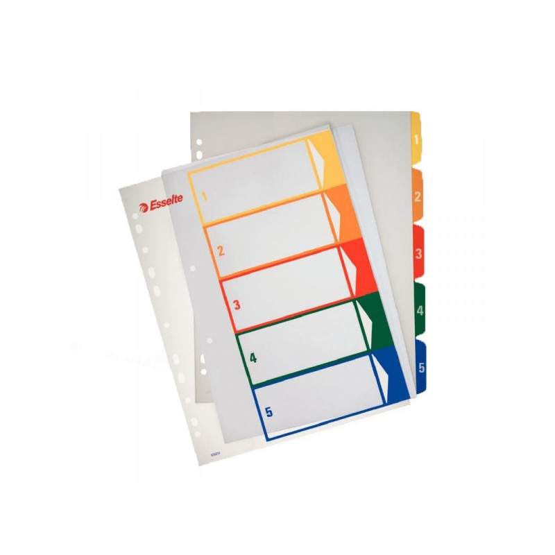 Разделители листов Esselte А4+ цифровые с цифрами 1- 5 пластик цветные