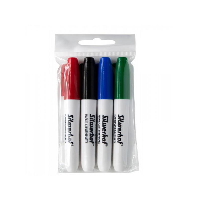 Набор маркеров для флипчартов Silwerhof Base 118006-00 2.5мм 4 цвета пакет с европодвесом