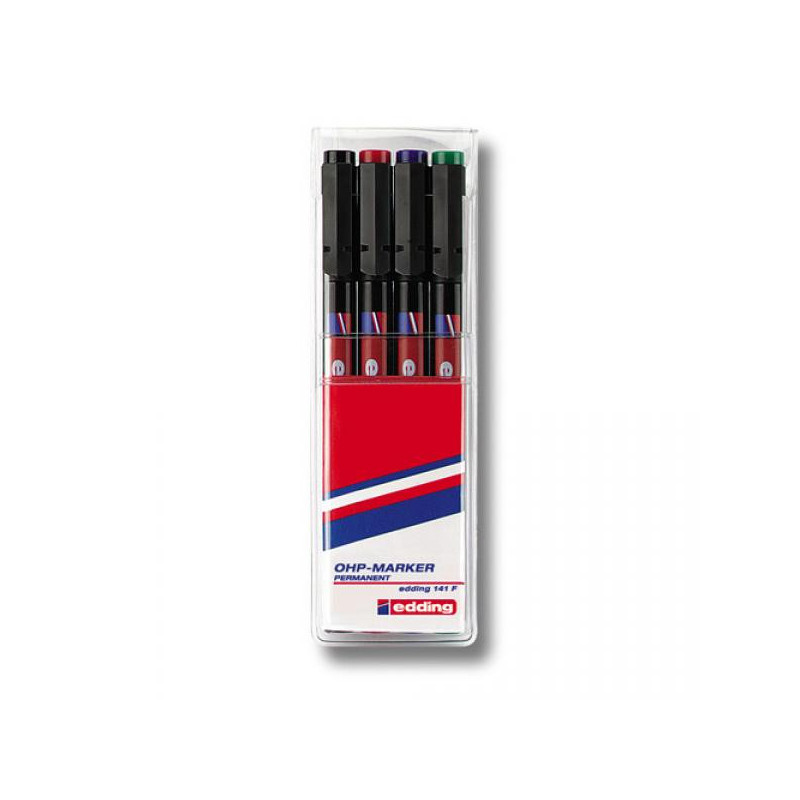 Набор маркеров для пленок и глянцевых поверхностей Edding E-141 F/4 4 цвета (толщина линии 0.6 мм)