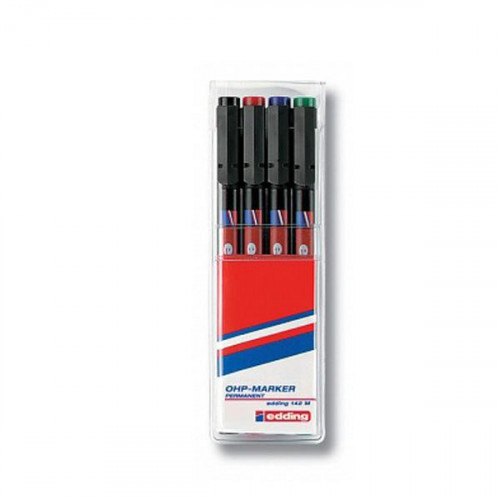 Набор маркеров для пленок и глянцевых поверхностей Edding E-142 M/4 4 цвета (толщина линии 1 мм)