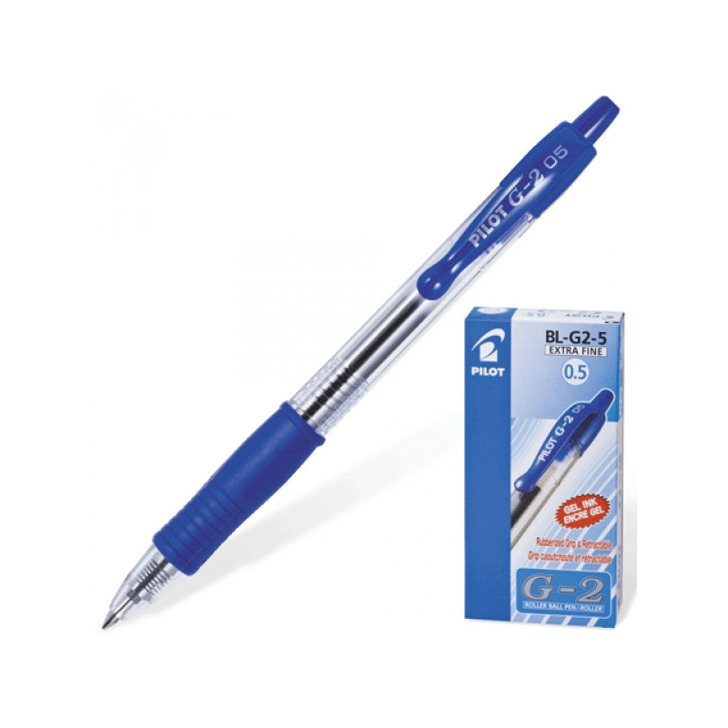 Ручка гелевая автоматическая Pilot BL-G2-5 синяя с резиновой манжеткой с толщиной линии 0.3 мм
