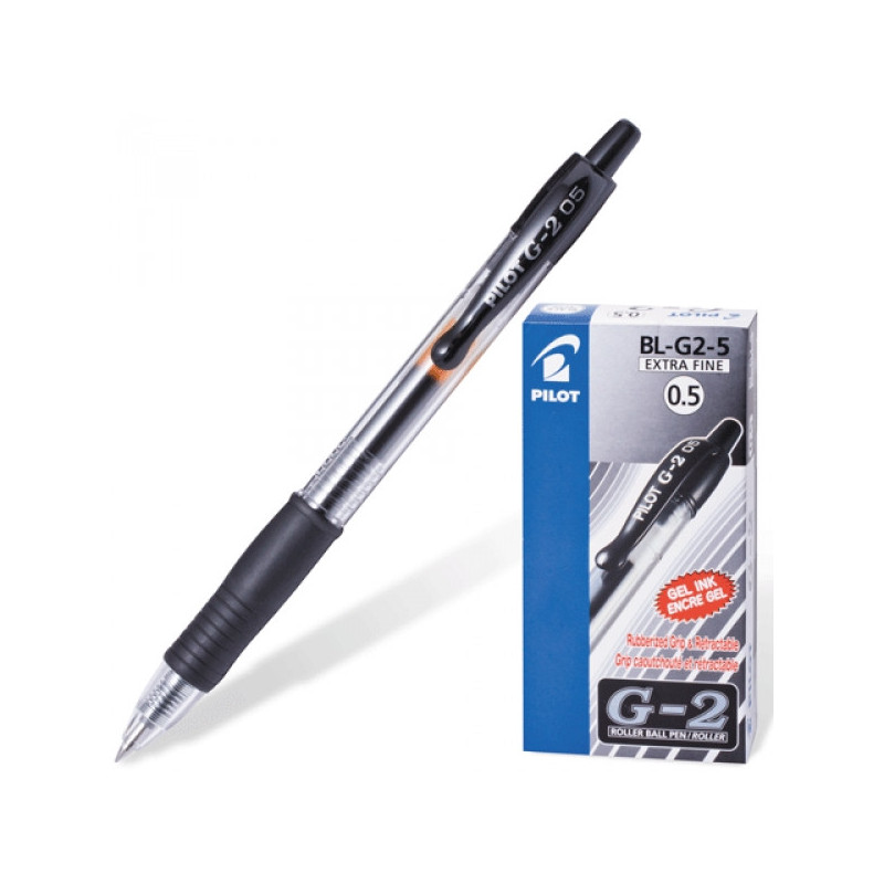 Ручка гелевая автоматическая Pilot BL-G2-5 черная с резиновой манжеткой с толщиной линии 0,3 мм