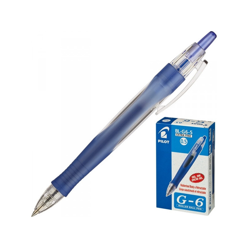 Ручка гелевая автоматическая Pilot BL-G6-5 синяя с резиновой манжеткой с толщиной линии 0,3 мм