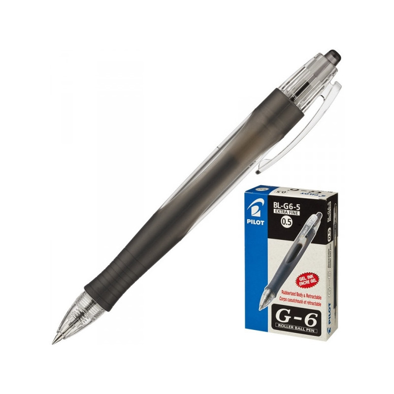 Ручка гелевая автоматическая Pilot BL-G6-5 черная с резиновой манжеткой с толщиной линии 0,3 мм