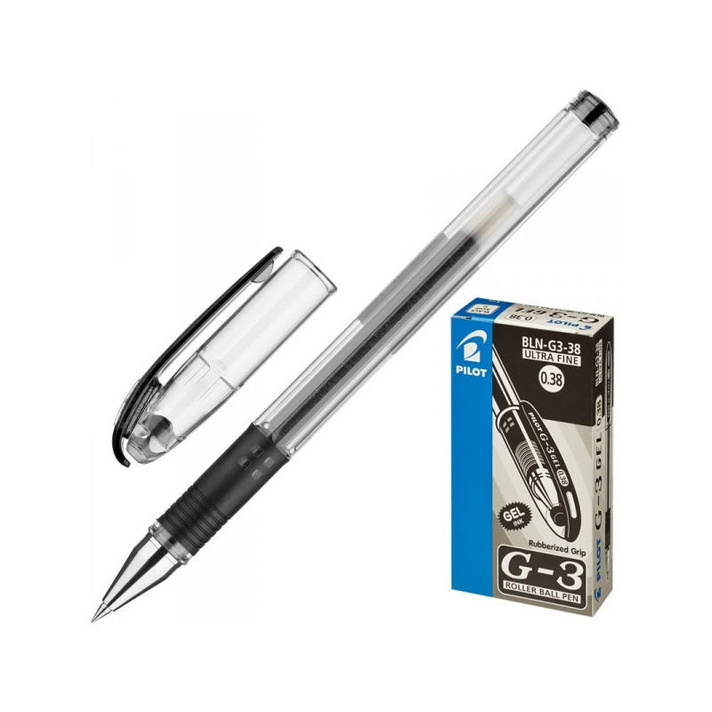 Ручка гелевая Pilot BLN-G3-38 черная с резиновой манжеткой с толщиной линии 0,2 мм