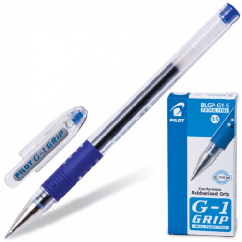 Ручка гелевая Pilot BLGP-G1-5 синяя с резиновой манжеткой с толщиной линии 0,3 мм