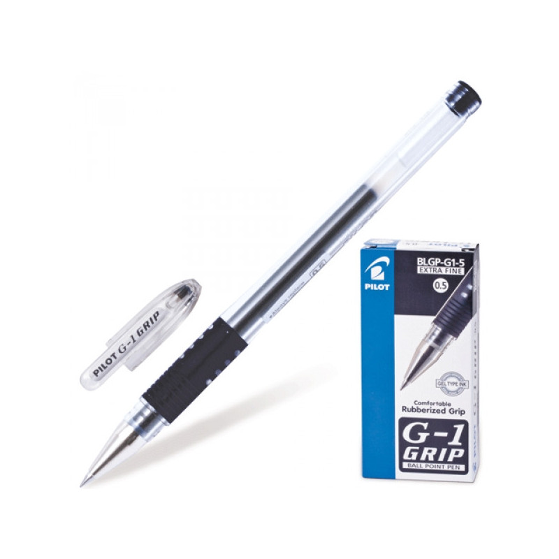 Ручка гелевая Pilot BLGP-G1-5 черная с резиновой манжеткой с толщиной линии 0,3 мм