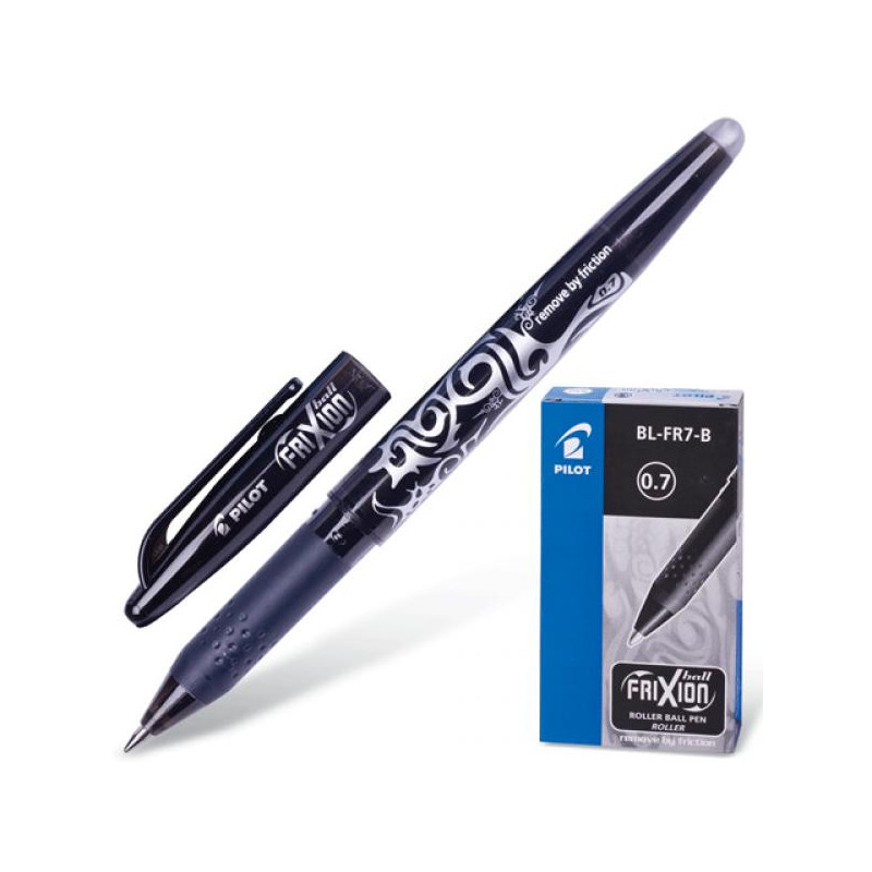 Ручка гелевая со стираемыми чернилами Pilot BL-FR7 Frixion черная с резиновой манжеткой  с толщиной линии 0.35 мм