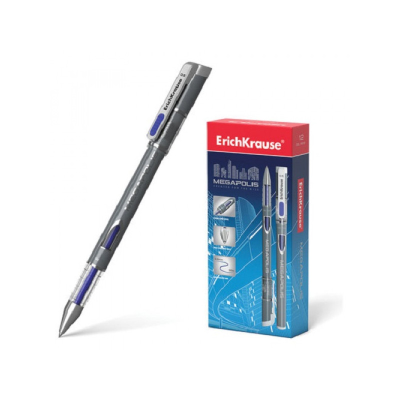 Ручка гелевая MEGAPOLIS GEL, цвет корпуса стальной, синяя, 0,5 мм ,ERICH KRAUSE