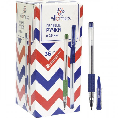 Ручка гелевая синяя, манжетка, 0,3 мм, 0,5 мм, прозрачный, Attomex
