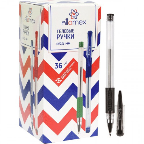 Ручка гелевая черная, манжетка, 0,3 мм, 0,5 мм, прозрачный, Attomex