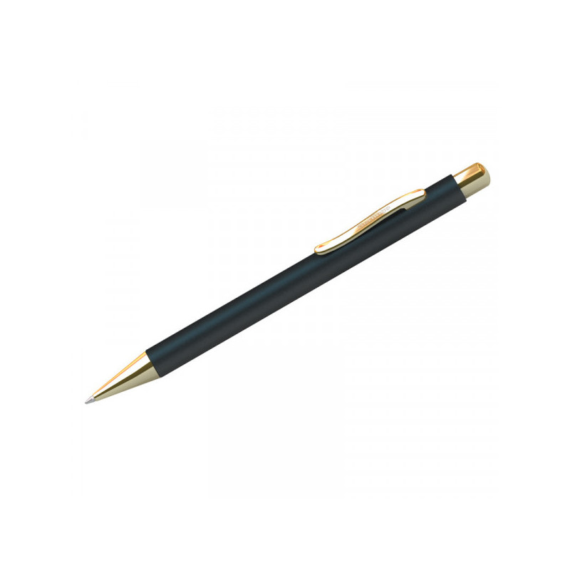 Ручка шариковая Berlingo "Golden Standard" синяя, 0,7мм, корпус черный/золото, кнопочн, пласт.футляр