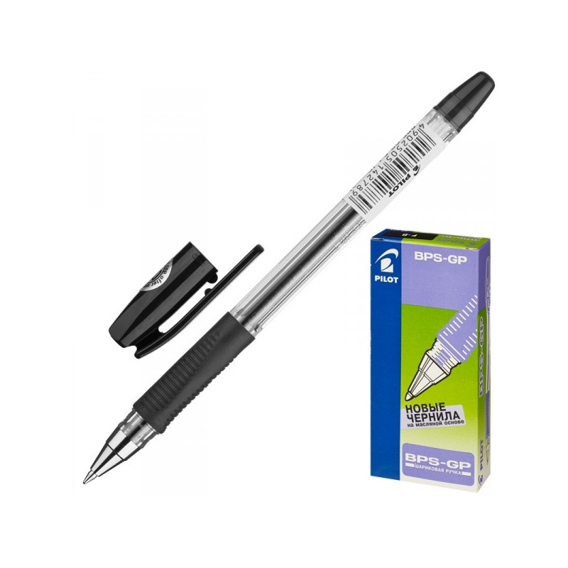 Ручка шариковая Pilot BPS-GP-F черная с резиновой манжеткой с толщиной линии 0.32 мм