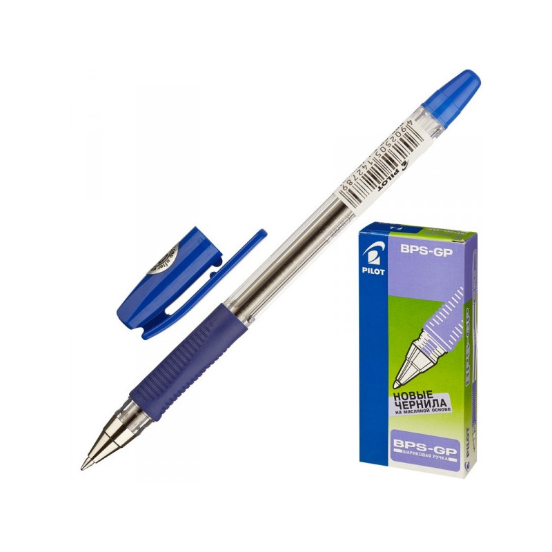 Ручка шариковая Pilot BPS-GP-F синяя с резиновой манжеткой с толщиной линии 0.32 мм