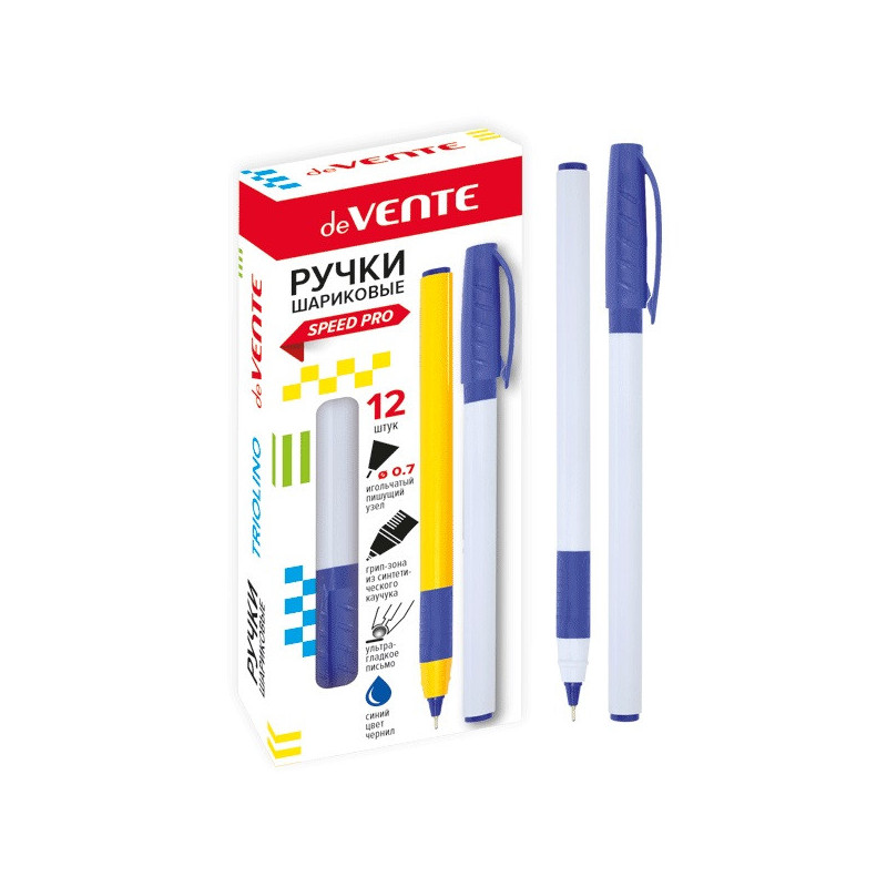 Ручка шариковая синяя, манжетка, 0,3 мм, 0,7 мм, масляная, белый, deVENTE