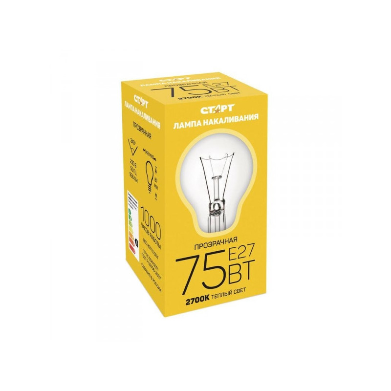 Лампа накаливания Старт 75 Вт цоколь E27 теплый свет