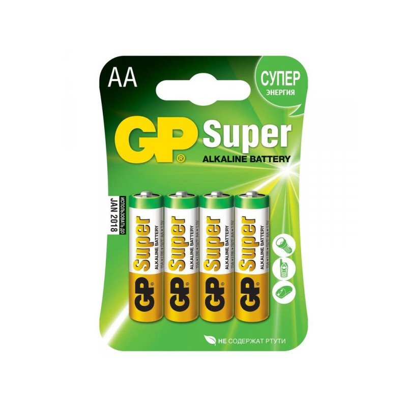 Батарейки GP Super пальчиковые AA LR6 4 штуки в упаковке