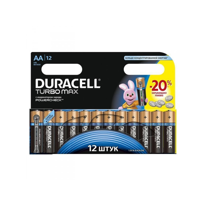 Батарейки Duracell Turbo Max пальчиковые АА LR6 12 штук в упаковке