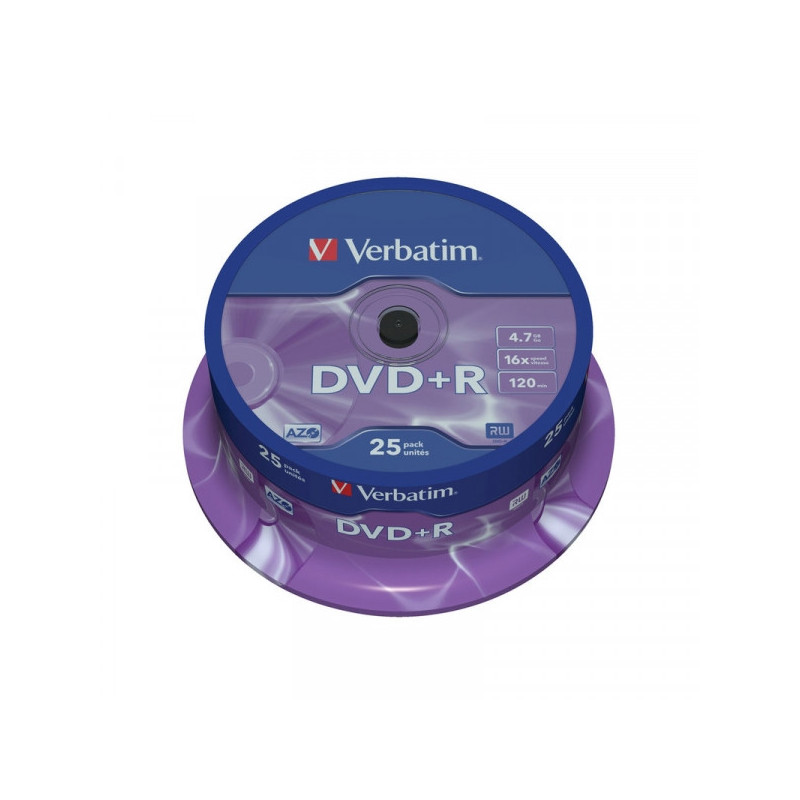 Носители информации DVD+R VERBATIM 4,7GB 16х Cake 25 штук