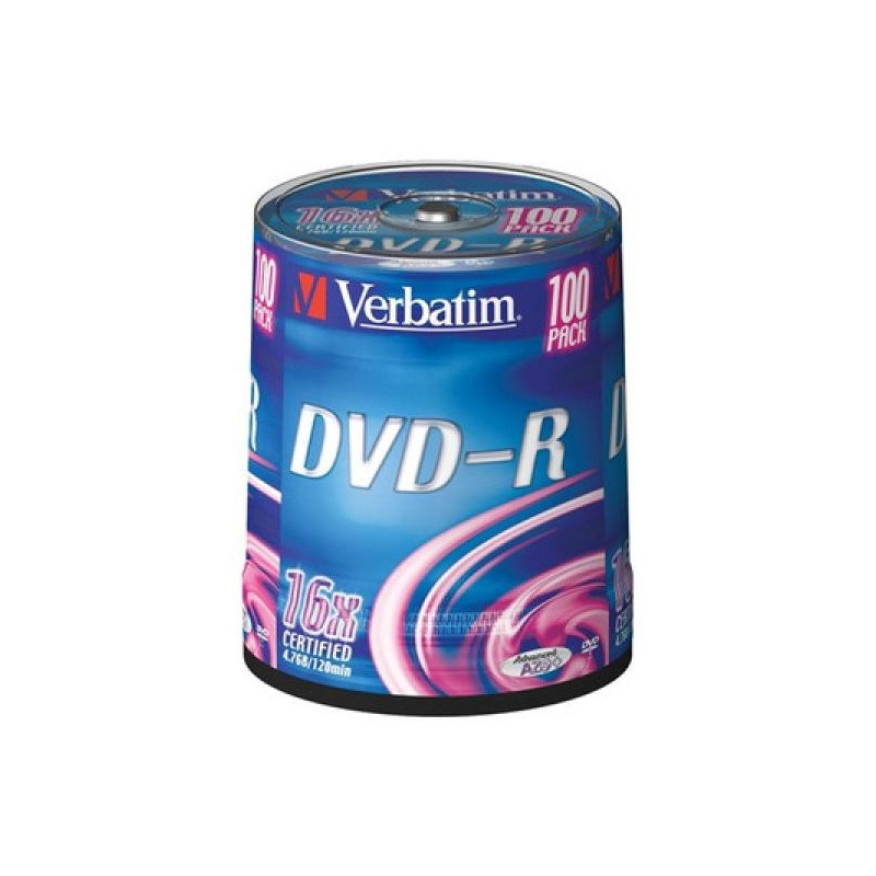 Носители информации DVD-R VERBATIM 4,7GB 16х Cake 100 штук