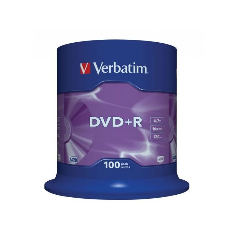 Носители информации Verbatim DVD+R 4,7Gb 16х Cake 100 штук