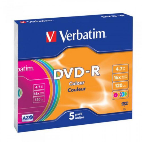 Носители информации Verbatim DVD-R 4,7Gb 16х Slim 5 штук цветные