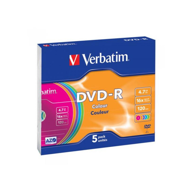 Носители информации Verbatim DVD-R 4,7Gb 16х Slim 5 штук цветные