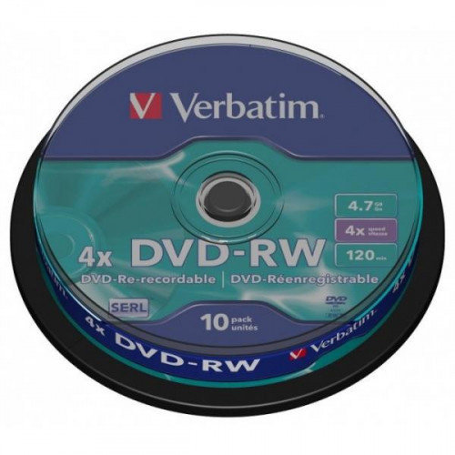 Носители информации Verbatim DVD-RW 4,7Gb 4х Cake 10 штук