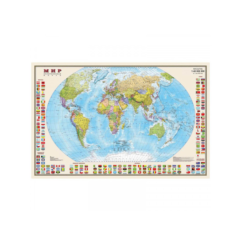 Карта "Мир" политическая DMB, 1:40 млн., 900*580 мм, с флагами, матовая ламинация