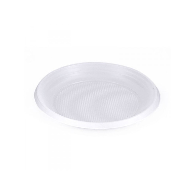 Тарелка одноразовая пластиковая белая с диаметром 170 мм 100 штук в упаковке