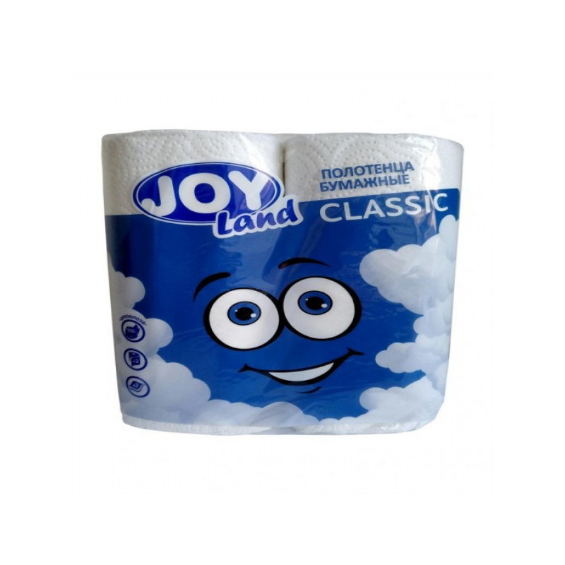 Полотенца бумажные 2-слойные JOY Эко белые 2 рулона, 12.5м, смесь 100% целлюлоза и вторичное волокно