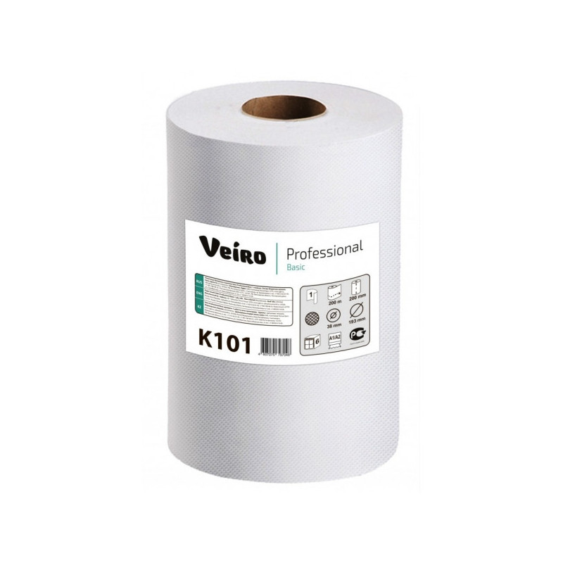 Полотенца бумажные Veiro Professional Basic 1-слойные рулонные 6 рулонов по 220 м