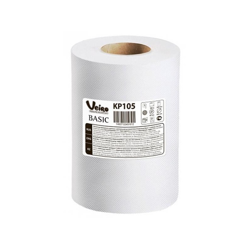 Полотенца бумажные Veiro Professional Basic 1-слойные в рулонах с центральной вытяжкой 6 рулонов по 300 м