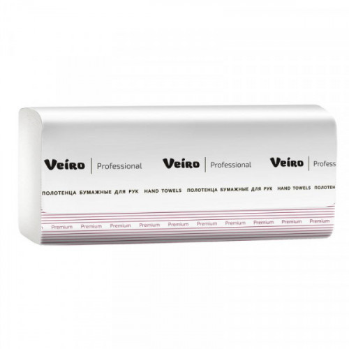 Полотенца бумажные 2-слойные листовые Z-сложения Veiro Professional PREMIUM белые в пачках 21 пачка по 200 листов