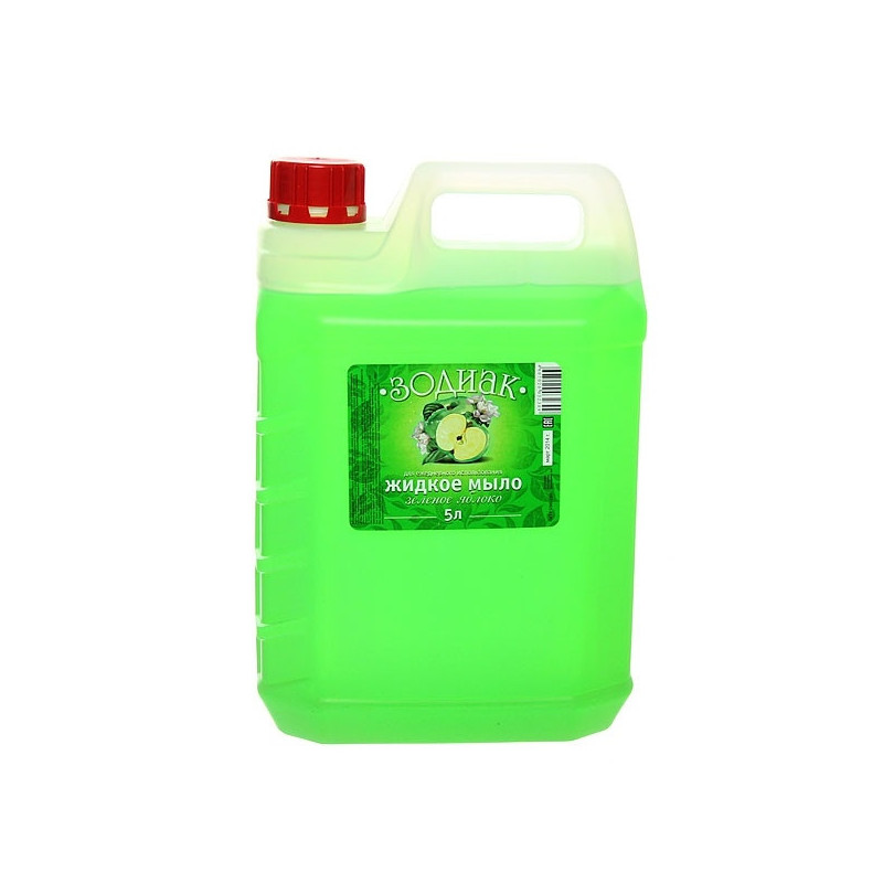 Жидкое мыло прозрачное Зодиак 5 литров в ассортименте зеленое яблоко персик земляника