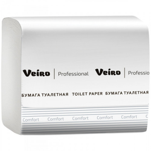Туалетная бумага Veiro Professional Comfort листовая белая 2-слойная V-сложение 250 листов 30 пач/уп
