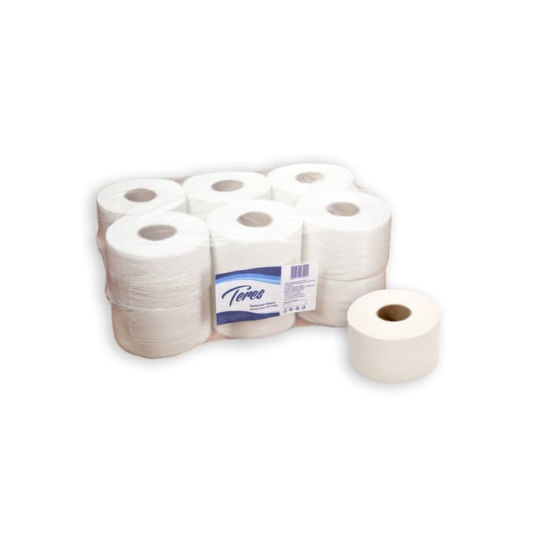 Туалетная бумага 1-слойная в средних рулонах 300 метров Терес Эконом (12 рулонов в упаковке)