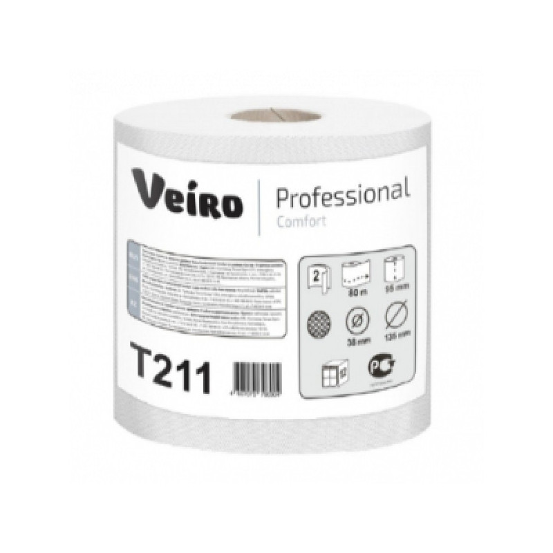 Туалетная бумага белая 2-слойная в малых рулонах (ОМ) 80м Veiro Professional Comfor (12 рулонов в упаковке)