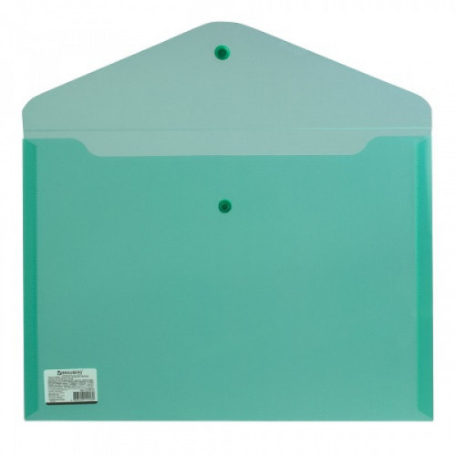 Папка-конверт с кнопкой BRAUBERG, А3, 180 мкм, прозрачная, зеленая, 224033