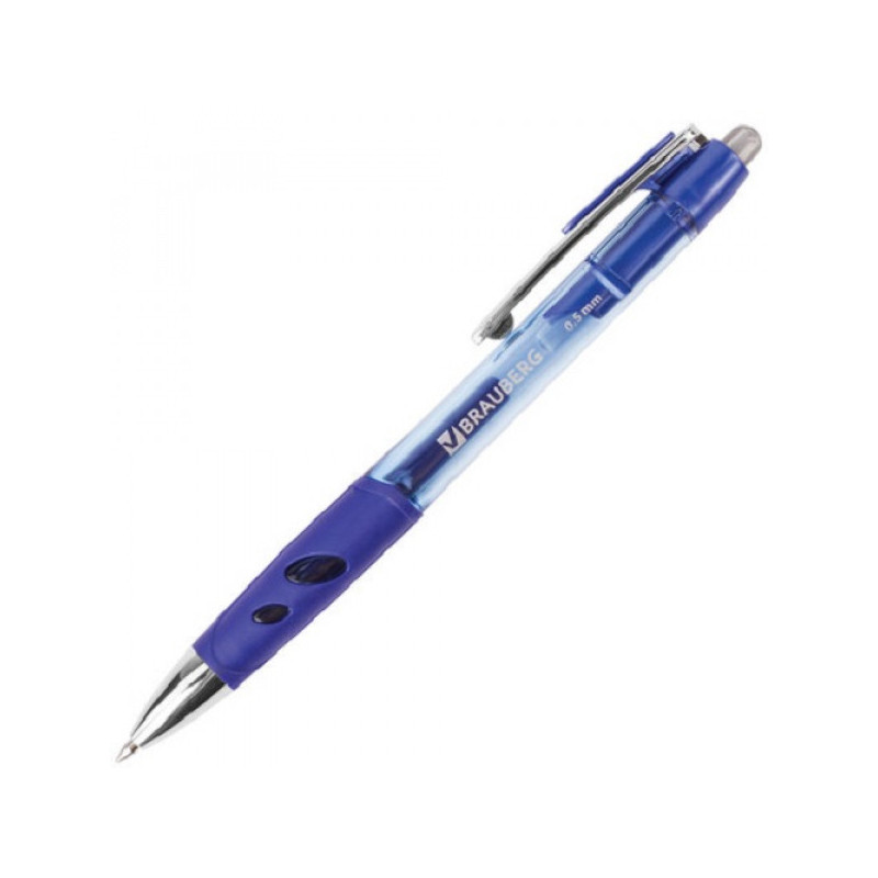 Ручка гелевая автоматическая с грипом BRAUBERG Officer, корпус тонированный синий, узел 0,5 мм, линия 0,35 мм, синяя, GPR103